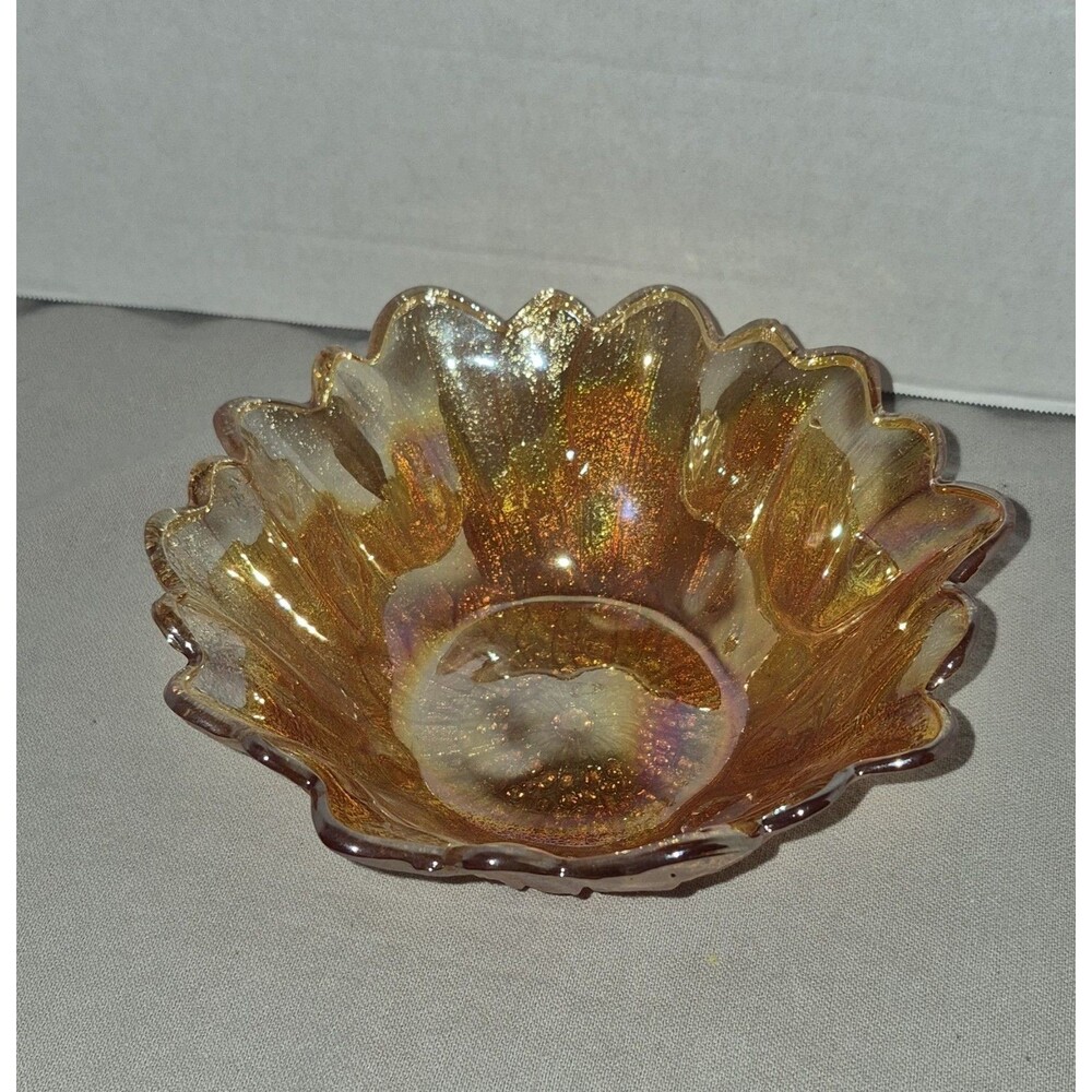 Indiana Glass Gold Iridescent Scalloped Glass Bowl